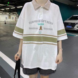 Short-sleeve Lettering Oversize Polo Shirt