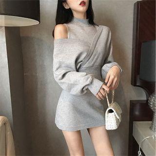 Set: Sleeveless Mini Knit Dress + Long-sleeve Knit Top