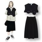 Pocketed Vest / Midi A-line Skirt