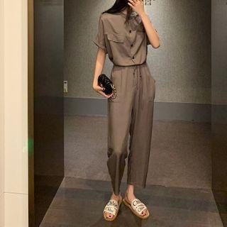 Short-sleeve Straight-cut Jumpsuit