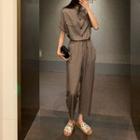 Short-sleeve Straight-cut Jumpsuit