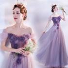 Off-shoulder Embellished Floral Applique A-line Wedding Gown