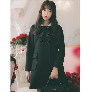 Contrast Collar Double-breasted Coat