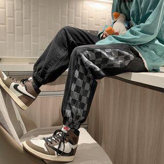 Check Panel Loose Fit Jogger Jeans