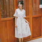 Short-sleeve Floral Printed Chiffon Dress