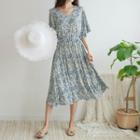 V-neck Hawaiian Long Flare Dress