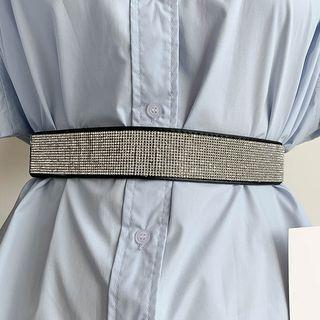 Rhinestone Belt Silver & Black - One Size