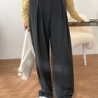 Pleated Wide-leg Pants Charcoal Gray - One Size