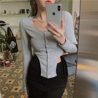 Long-sleeve Asymmetrical T-shirt Gray - One Size
