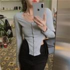 Long-sleeve Asymmetrical T-shirt Gray - One Size