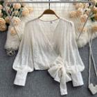 Bubble Long-sleeve Bow Embroidered Chiffon Top