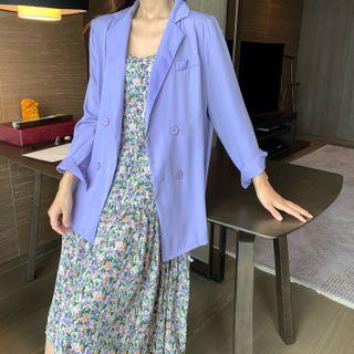 Plain Loose-fit Light Jacket / Floral Sleeveless Dress