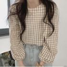 Long-sleeve Round Neck Plaid Top