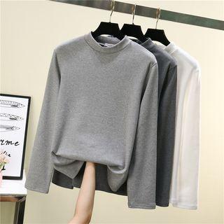 Plain Long-sleeve Mock-neck Top