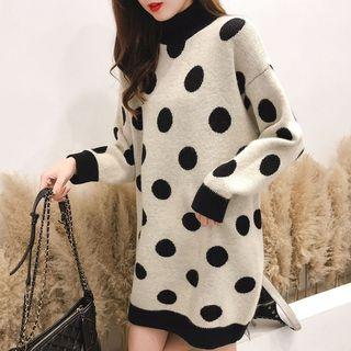 Polka Dot Mock-neck Long Sweater