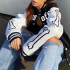 Lettering Bone Print Baseball Jacket