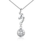 14k Italian White Gold Diamond-cut Ball Swirling Dangle Necklace (16), Women Jewelry In Gift Box