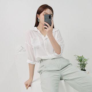Puff-sleeve Crepe Shirt