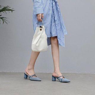 Genuine Leather Strappy Chunky Heel Mules