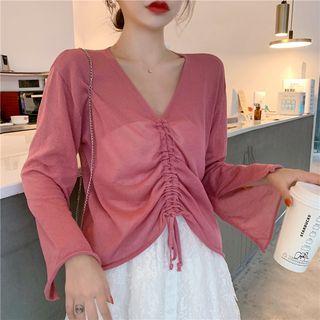 Long-sleeve Drawstring Front Knit Top