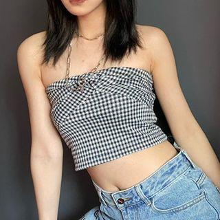 Strapless Gingham Top