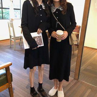 Long-sleeve Lace Collar Knit Dress