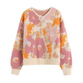 Floral Jacquard Henley Sweater
