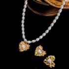 Genuine Pearl Heart Necklace / Stud Earring
