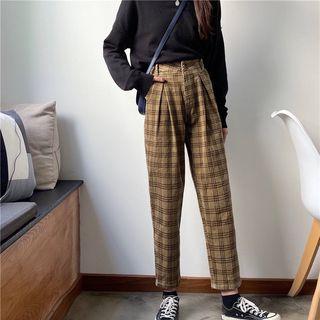 High-waist Plaid Corduroy Pants