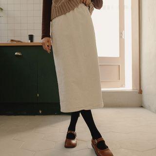 Tab-waist Corduroy Midi Skirt