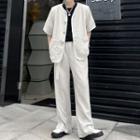 Set: Short-sleeve Button-up T-shirt + Wide Leg Pants