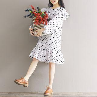 Long-sleeve Ruffled Dotted Dress