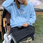 Letter Embroidered Pullover Light Blue - One Size