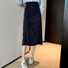Drawstring Slit Midi A-line Skirt