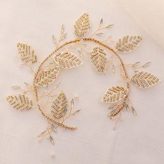 Rhinestone Leaf Headband Gold - One Size