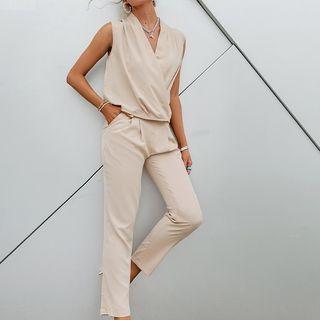 Set: Sleeveless V Neck Blouse + Dress Pants