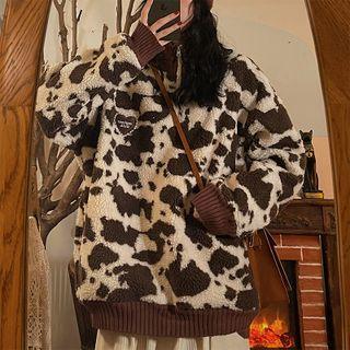 Turtleneck Leopard Print Half-zip Sweatshirt