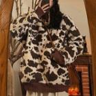 Turtleneck Leopard Print Half-zip Sweatshirt