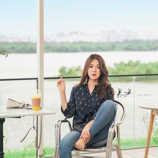 Cropped-sleeve Patterned Long Shirt (l~xxl)