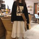 Printed Pullover / Long-sleeve Midi Shirt Dress