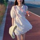 Puff-sleeve Eyelet Lace A-line Dress