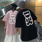 Couple Matching Elbow-sleeve Bear Reflective Print T-shirt