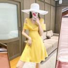 Short-sleeve Cold Shoulder V-neck A-line Mini Dress