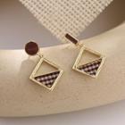 Plaid Fabric Alloy Square Dangle Earring 1 Pair - Ear Studs - One Size