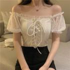Lace-up Square-neck Short-sleeve Blouse