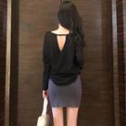 Cut-out Long-sleeve T-shirt / Mini Pencil Skirt