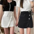 Faux Pearl Asymmetrical Mini Pencil Skirt