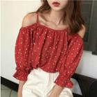 Dotted Off Shoulder 3/4 Sleeve Chiffon Blouse