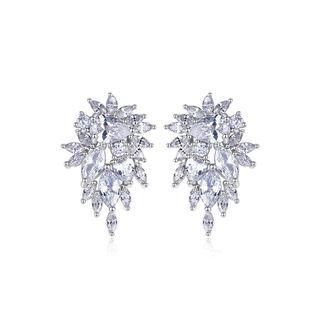 Fashion Bright Geometric Leaf Earrings With Zircon Silver - One Size
