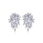 Fashion Bright Geometric Leaf Earrings With Zircon Silver - One Size